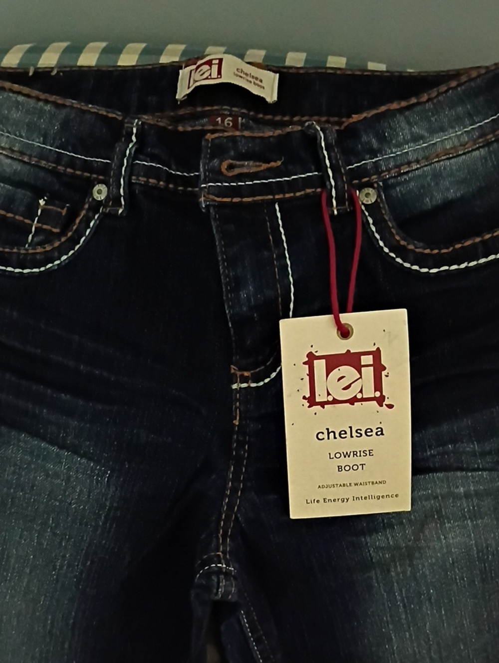 lei Chelsea Lowrise Boot Jeans - Dark Blue with Contrast Stitching